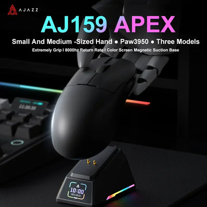 Gaming miška Ajazz AJ159 PRO/APEX 8000Hz, povratna frekvenca, Paw3950, barvni zaslon, magnetno stojalo AJ159P, za pisarno in gaming