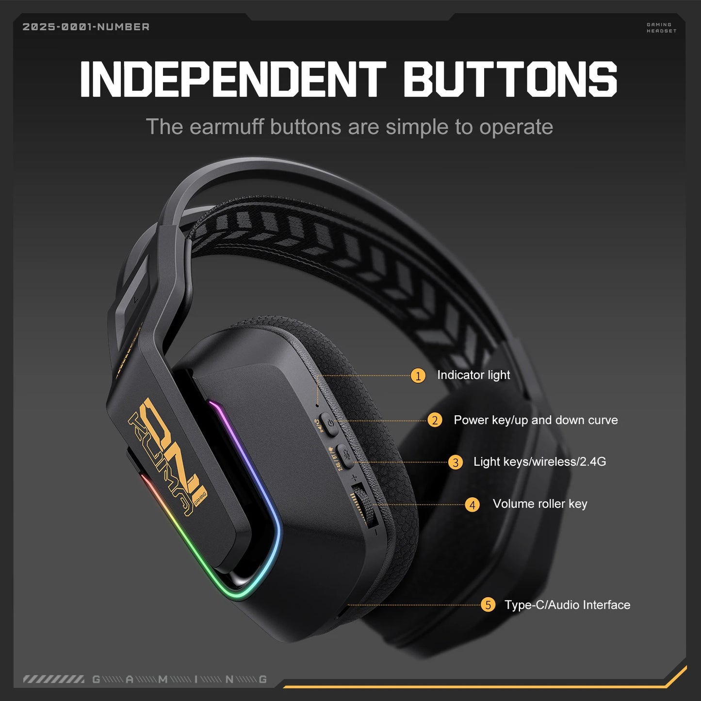 Cuffie da gaming wireless ONIKUMA GT828 Bluetooth 5.3 RGB con microfono, cancellazione del rumore e connessione a 4 modalità per PC, PS5 e laptop