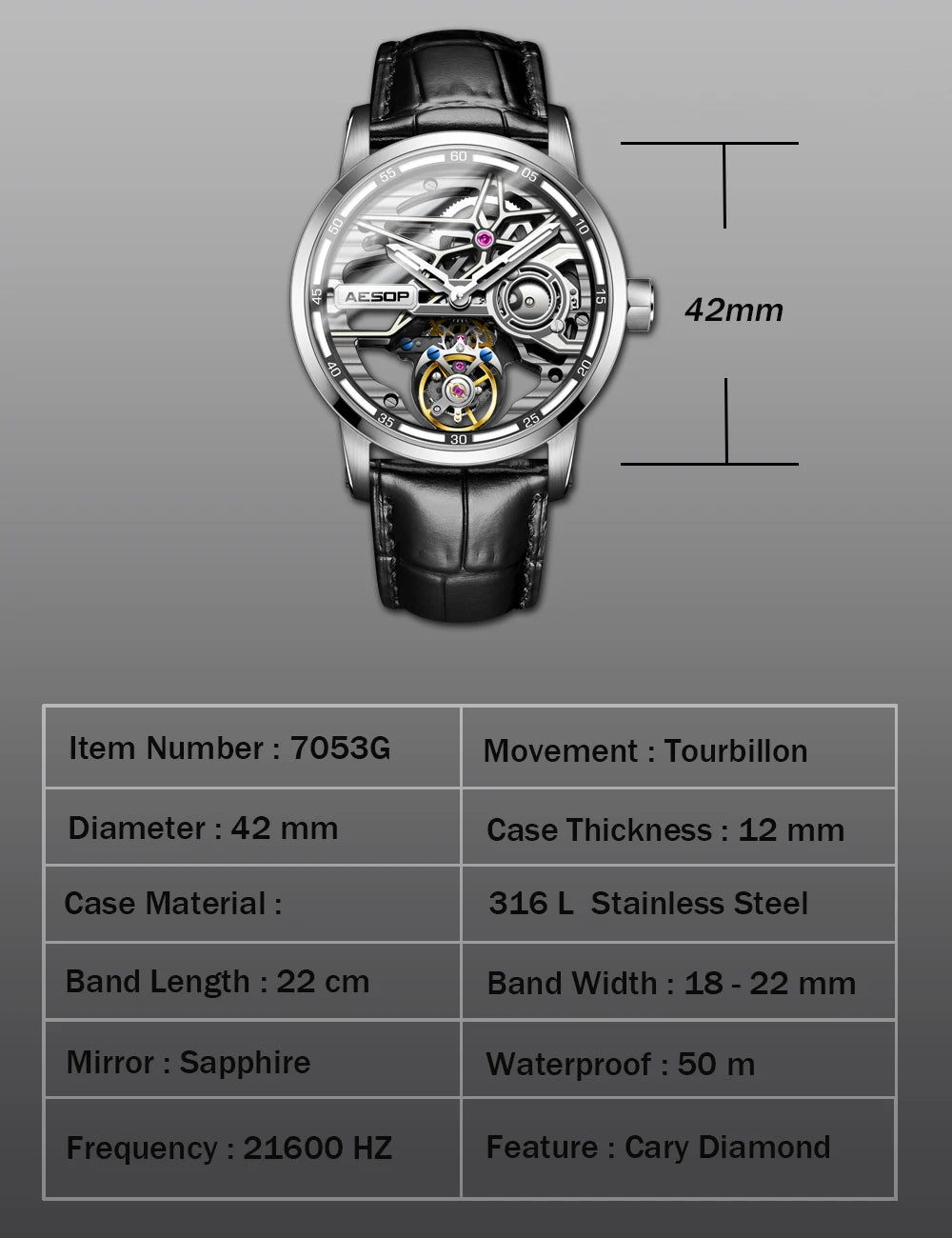 AESOP Men Flying Tourbillon Mechanical Full Skeleton Waterproof Watches Top Brand Luxury Watch for Men Sapphire With Diamond Man