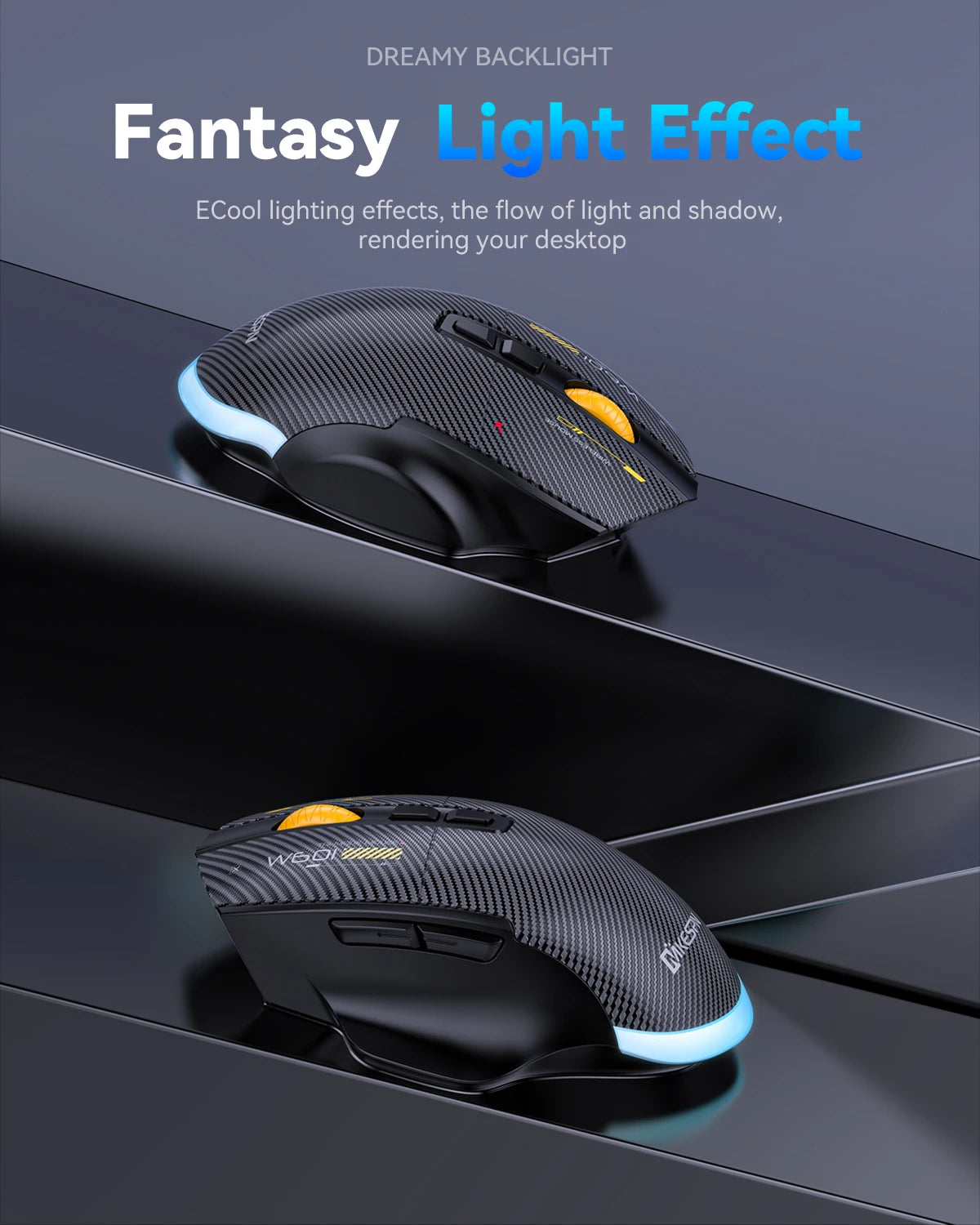 12800 DPI 2.4G Wireless Bluetooth Wired Tri-mode Mouse Mute Button Macro Programming Carbon Fiber Gaming Mouse 500mAh 7 Keys