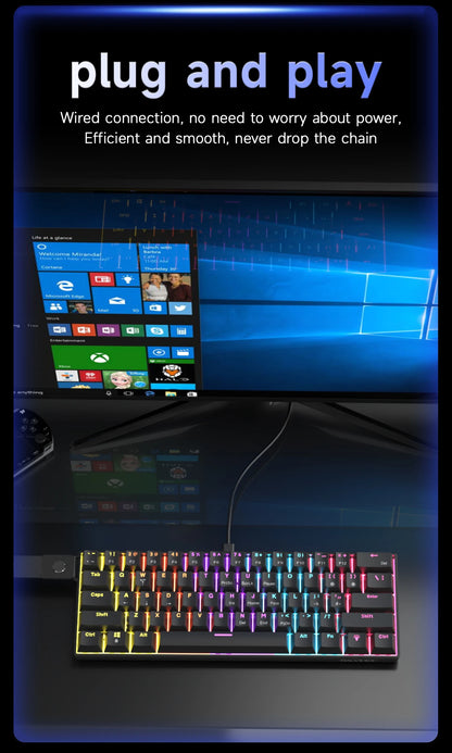 AJAZZ NK61 61-Key Wired Mechanical Keyboard with Hot-Swappable Red Switches, RGB Backlit Compact Gaming Keyboard for PC & Mac