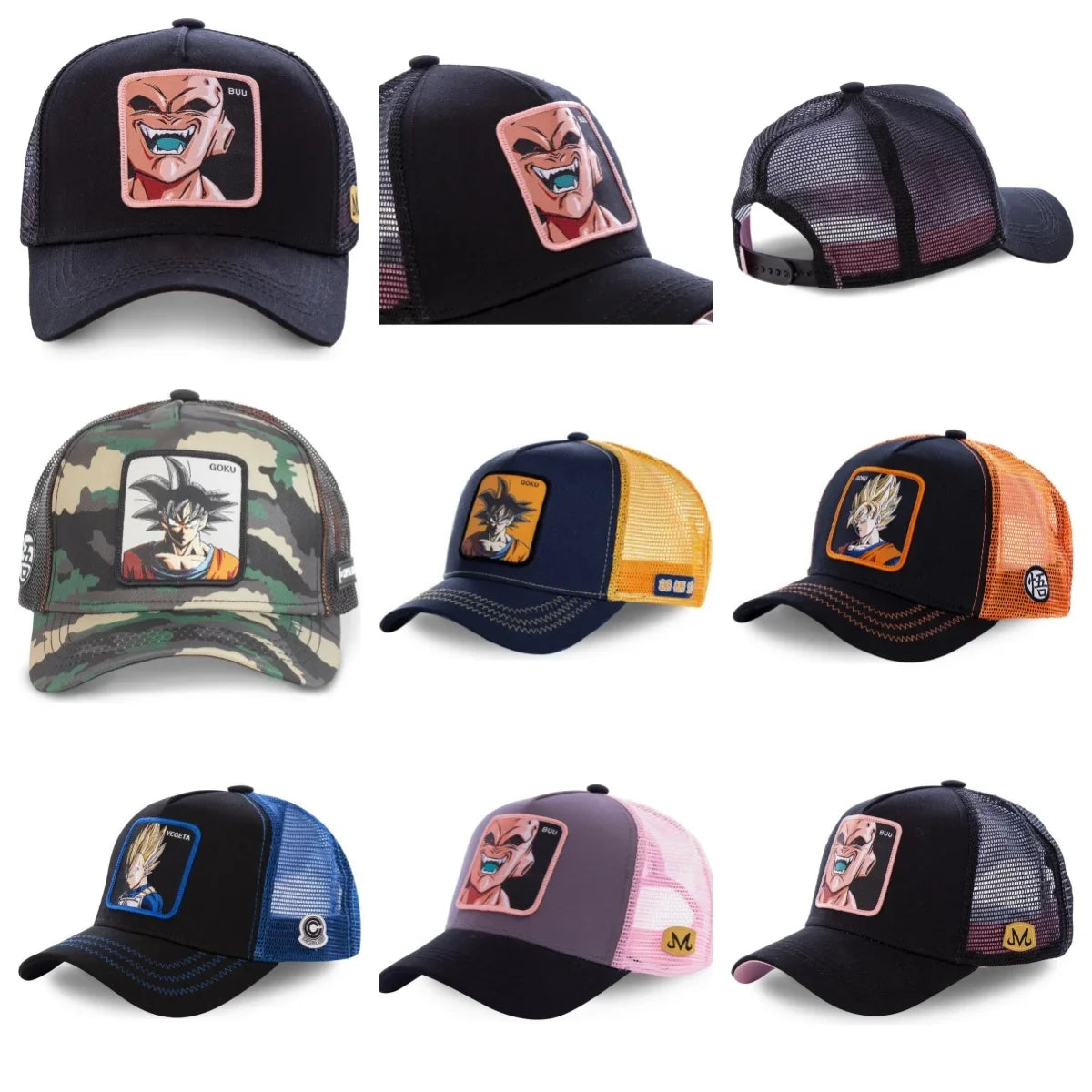 Cappellino Dragon Ball Son Goku da viaggio estivo con visiera, da uomo, ricamato, stile hip-hop, visiera parasole, cappellino trucker regolabile in rete
