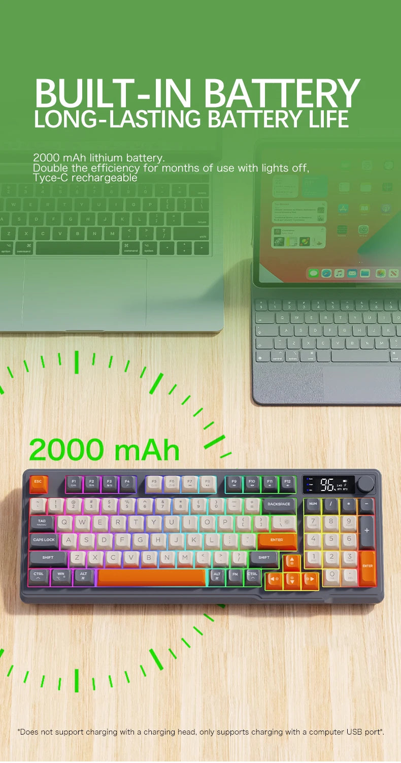 M96 Bluetooth Keyboard Wireless FREEWOLF Screen Gaming Keyboard, Electronic Screen, Multi-Device Connection, Ergonomics Gaming