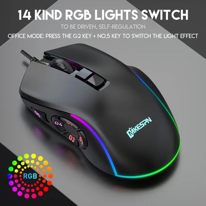 10 key macro programming custom RGB gaming wired mouse laptop desktop computer wired mouse external
