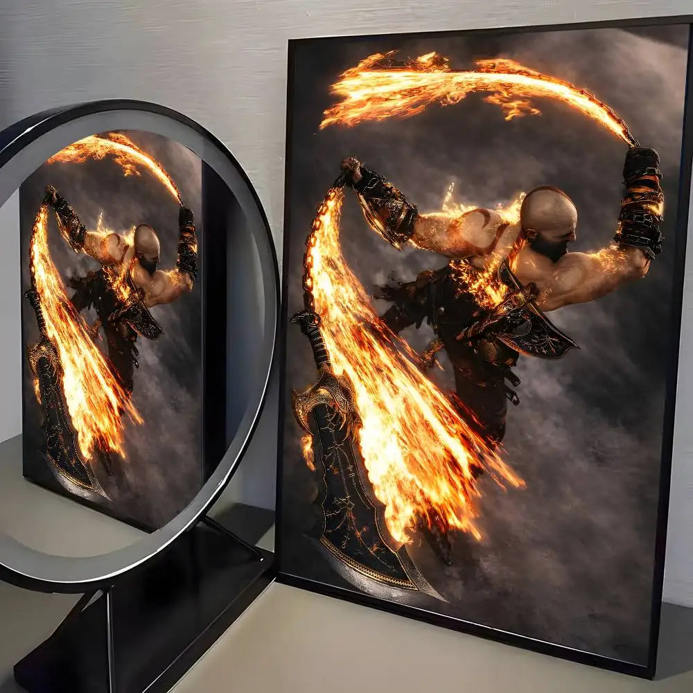 Classic pop God of War Ragnarok poster art HD canvas advanced aesthetic Printing Paper Wall Art for Living Room Home Decor