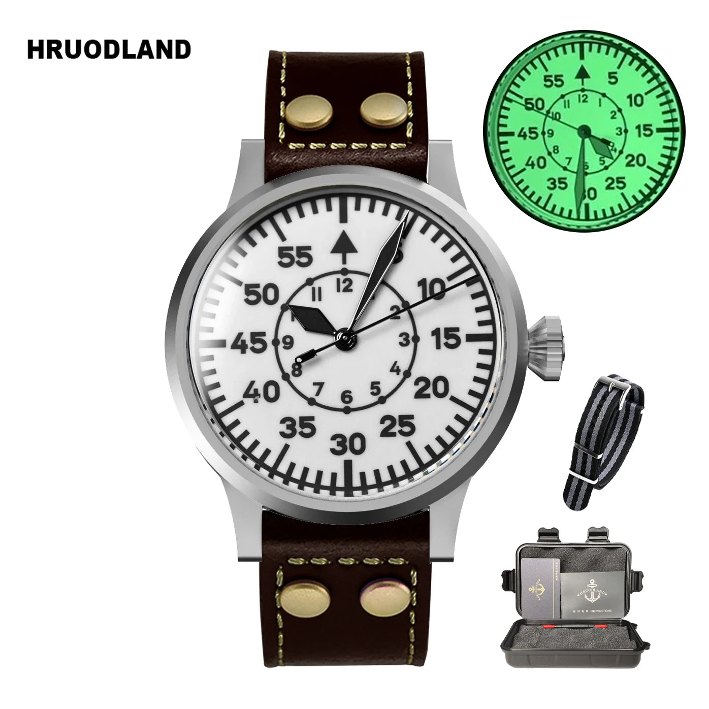 Hruodland Pilot Men's Automatic Mechanical Watch Pt5000 Sapphire Luminous C3 Stainless Steel Waterproof 10Bar reloj hombre