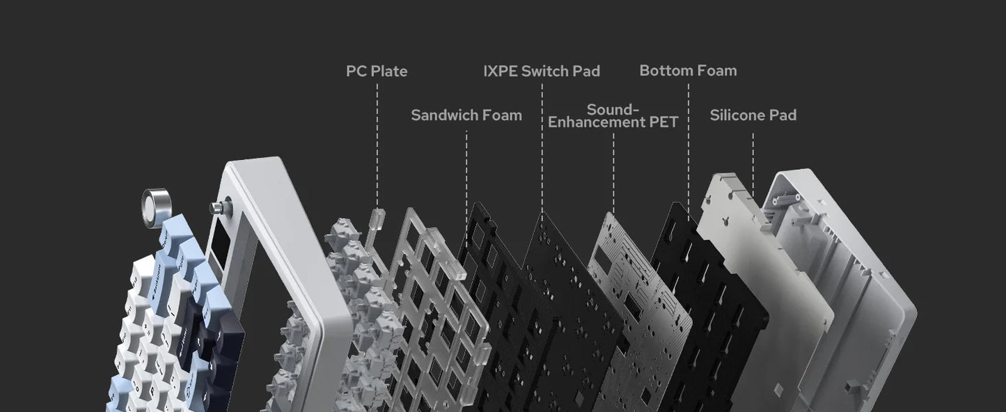 Teclado mecânico sem fios EPOMAKER X AULA F75 MAX Compact 75% ANSI Layout com ligação com fios/Bluetooth/2.4GHz, ecrã TFT e botão rotativo