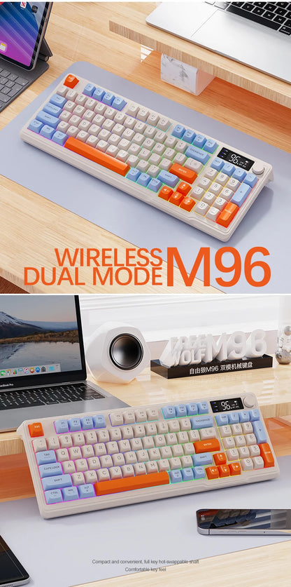 M96 Bluetooth Keyboard Wireless FREEWOLF Screen Gaming Keyboard, Electronic Screen, Multi-Device Connection, Ergonomics Gaming