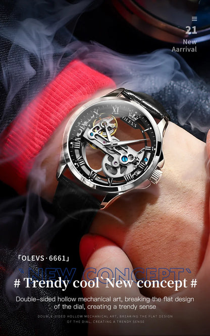 OLEVS 6661 Men Top Brand Watch Luxury All Transparent Hollow Men Mechanical Watch Original Fashion Waterproof Classic Men Watch