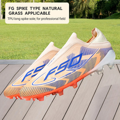 Classic AG/FG Football Shoes with TPU Wear-Resistant Long Studs, PU Mixed Fabric Upper, Non-Slip and Comfortable for Kids' Outdoor Football