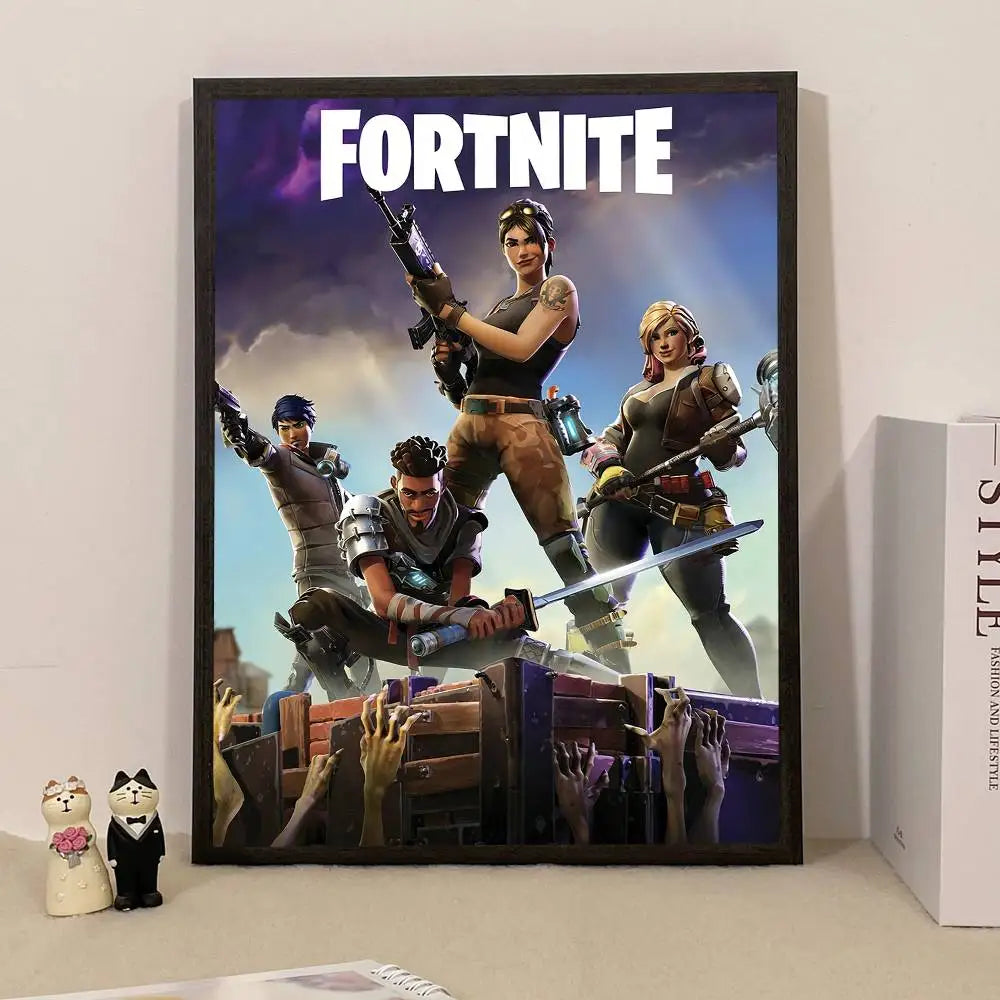 Poster de Jogo F-Fortnite Surpresa — Decoração de Casa, Quadro de Parede para Escritório e Sala de Estar