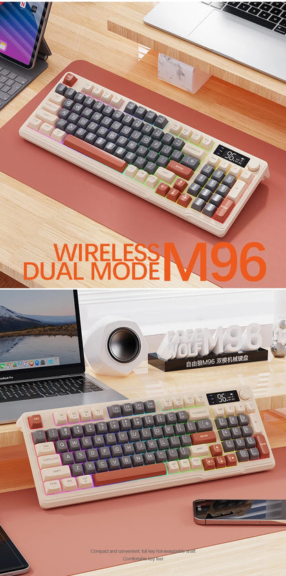 M96 Bluetooth Keyboard Wireless FREEWOLF Screen Gaming Keyboard, Electronic Screen, Multi-Device Connection, Ergonomics Gaming