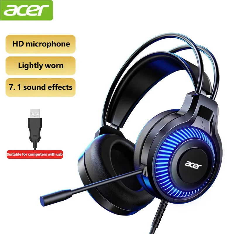 Acer OHW303 Gaming Headset with Microphone – 7.1 Virtual Surround Sound, Deep Bass, LED Lighting & Wired PC Gaming Headphones