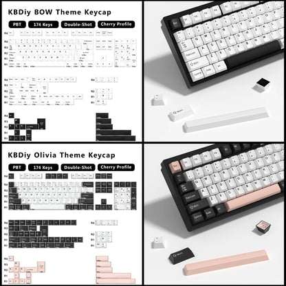 KBDiy 174 Teclas/Conjunto PBT GMK Apollo Keycap Double Shot Minimalista ISO Perfil Cherry para Teclado Mecânico Gaming Keycaps para MX