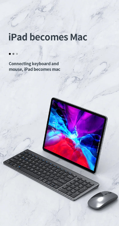 JOMAA Bluetooth & 2.4G USB Keyboard and Mouse Set for Laptop Computer iPad Rechargeable Wireless Keyboard and Mouse Combo Silent