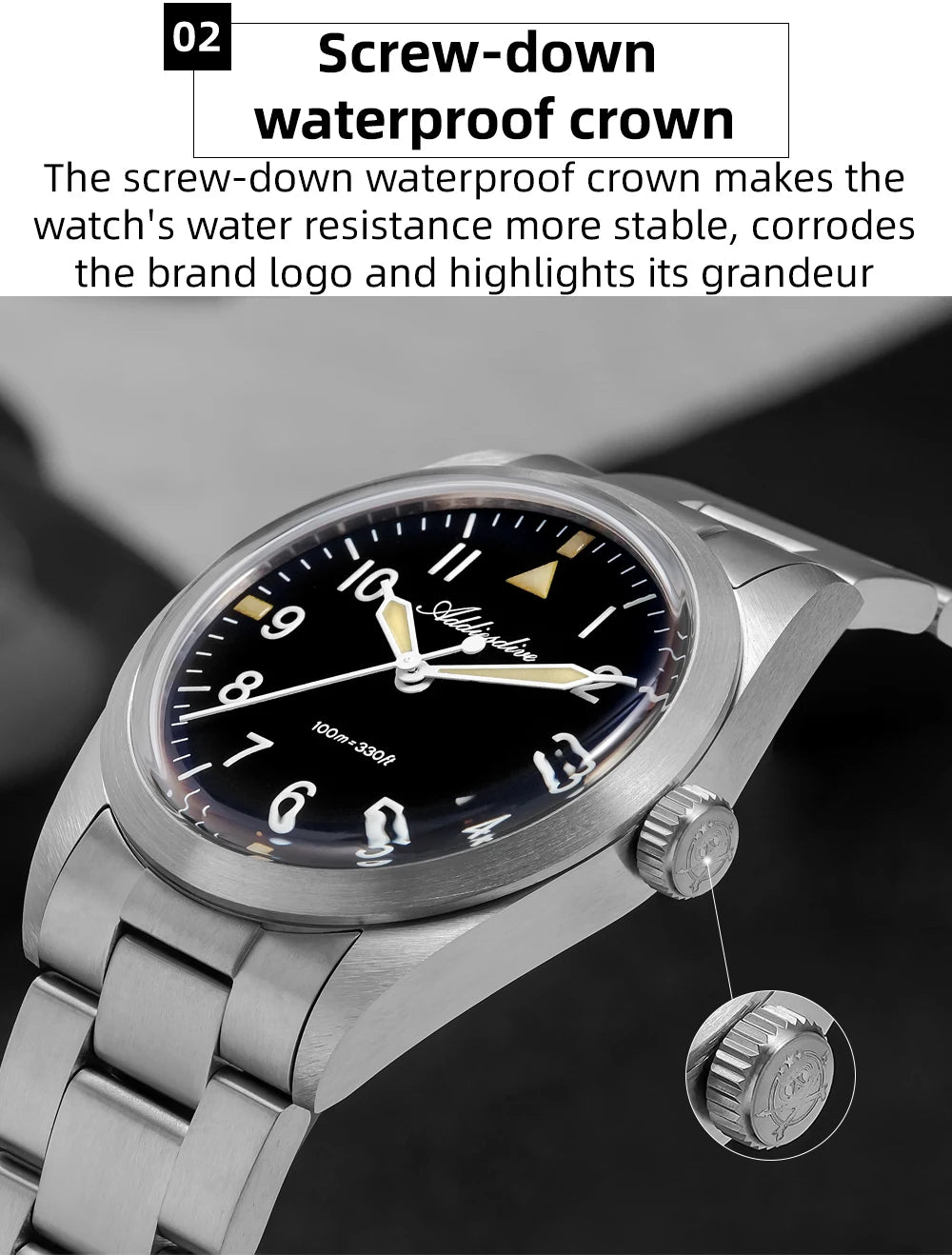 ADDIESDIVE 36mm AD2502 Watch For Men 100M Waterproof Titanium Alloy VH31 Movement Bubble Mirror Glass Luminous Quartz Watches
