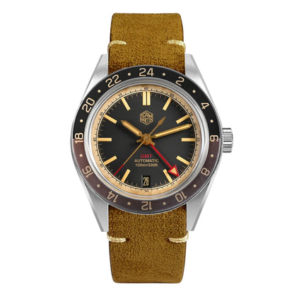 Orologio da uomo automatico San Martin 39.5mm Limited Edition con quadrante Full Lume, NH34 GMT, data a ore 6, 10Bar, Kol Saati di lusso SN0116W