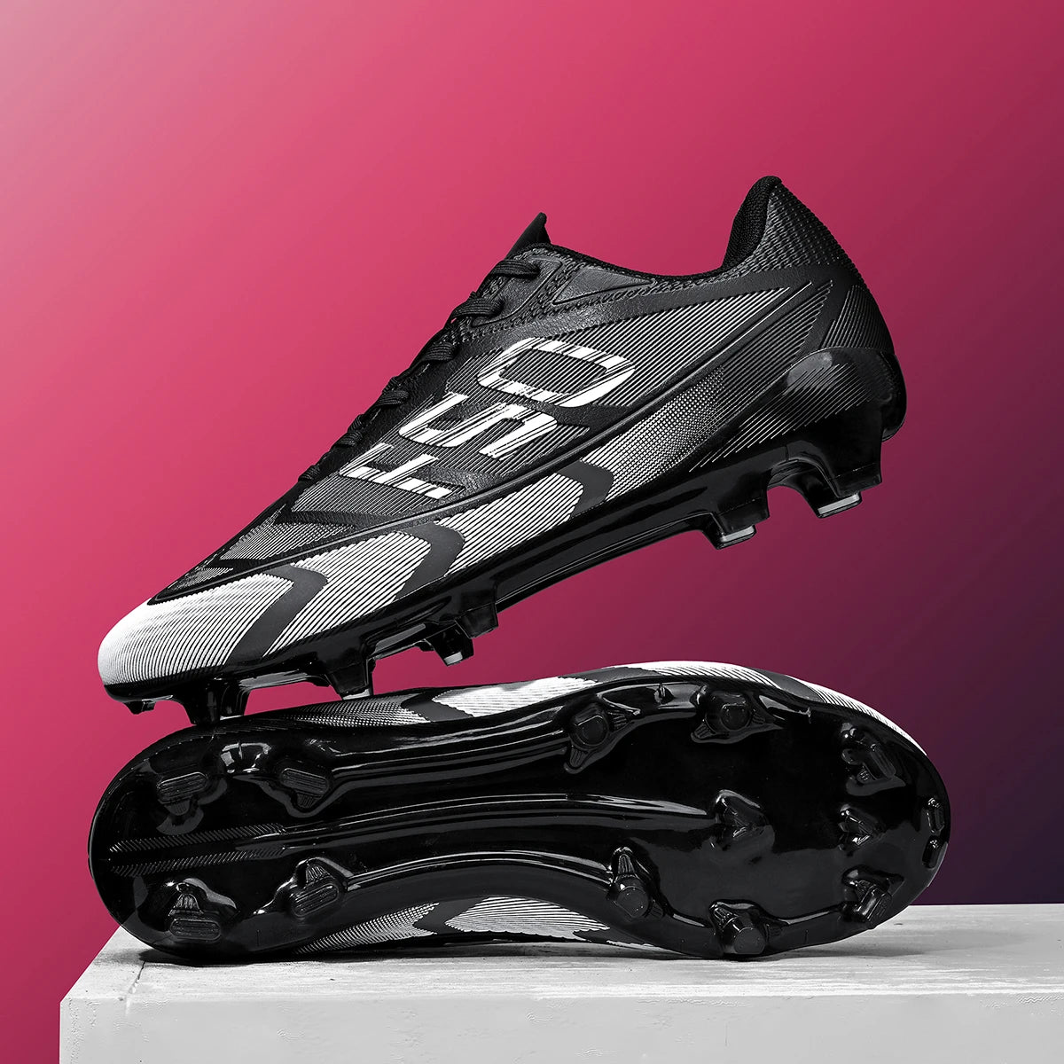 AG/FG Long Studs Soccer Shoes, PU Fabric Mixed Upper, TPU Sole Wear-Resistant Anti-Slip, Men Women Kids Youth Outdoor Sports