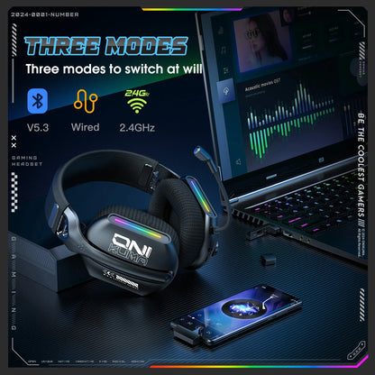 Cuffie da gaming wireless ONIKUMA GT828 Bluetooth 5.3 RGB con microfono, cancellazione del rumore e connessione a 4 modalità per PC, PS5 e laptop