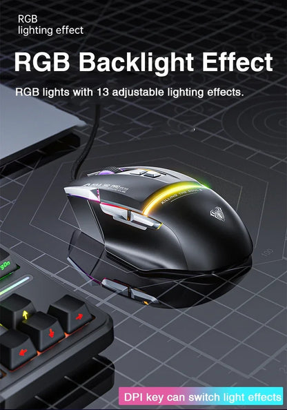 AULA S12Pro Wired Mechanical Mouse 1000HZ 12800DPI RGB Low Latency Macro Defines Esports Gaming Mouse PC Gamer Accessories