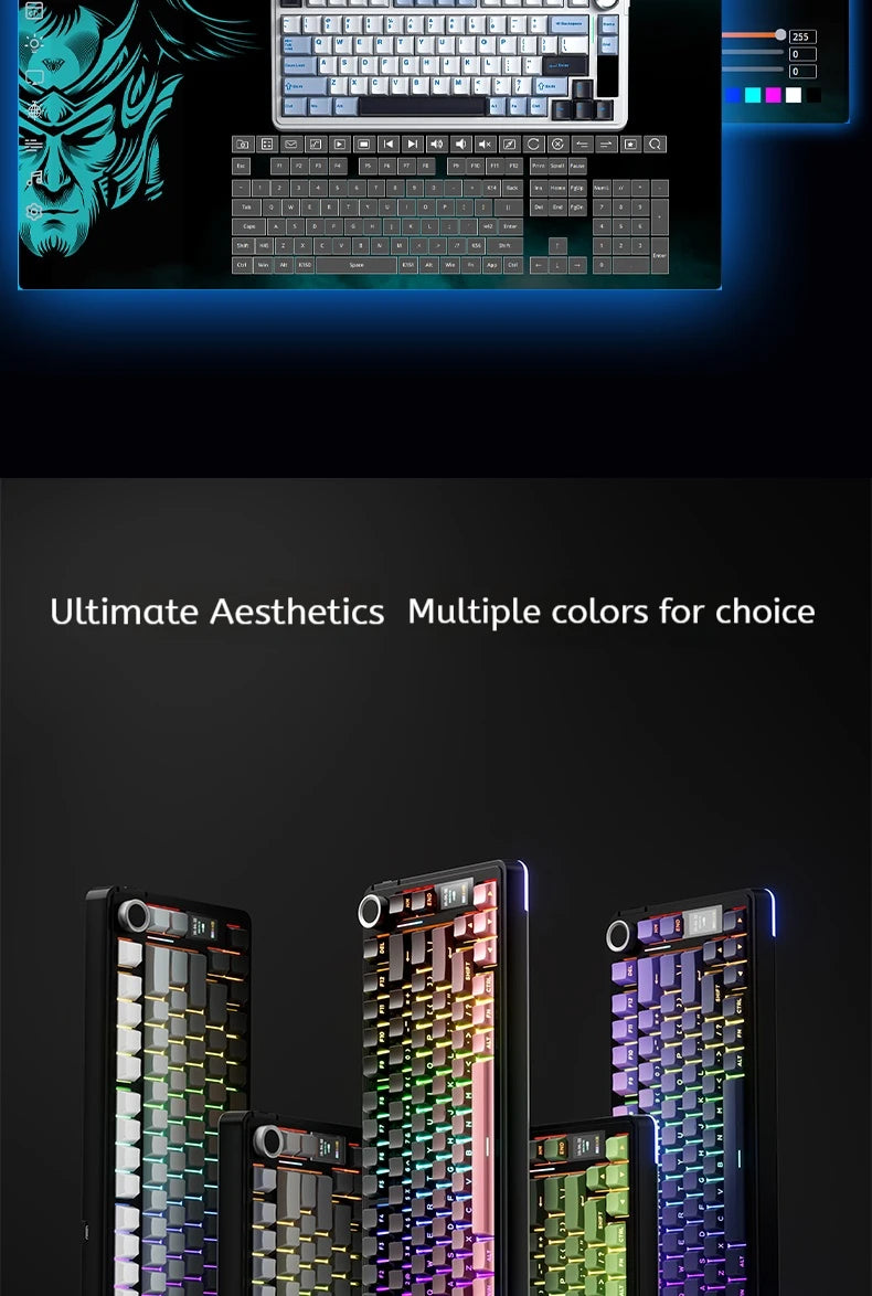 Teclado Mecânico AULA S75 PRO 75% Layout Personalizado Retroiluminação RGB Sem Fios Bluetooth Gaming com Ecrã e Botão Rotativo