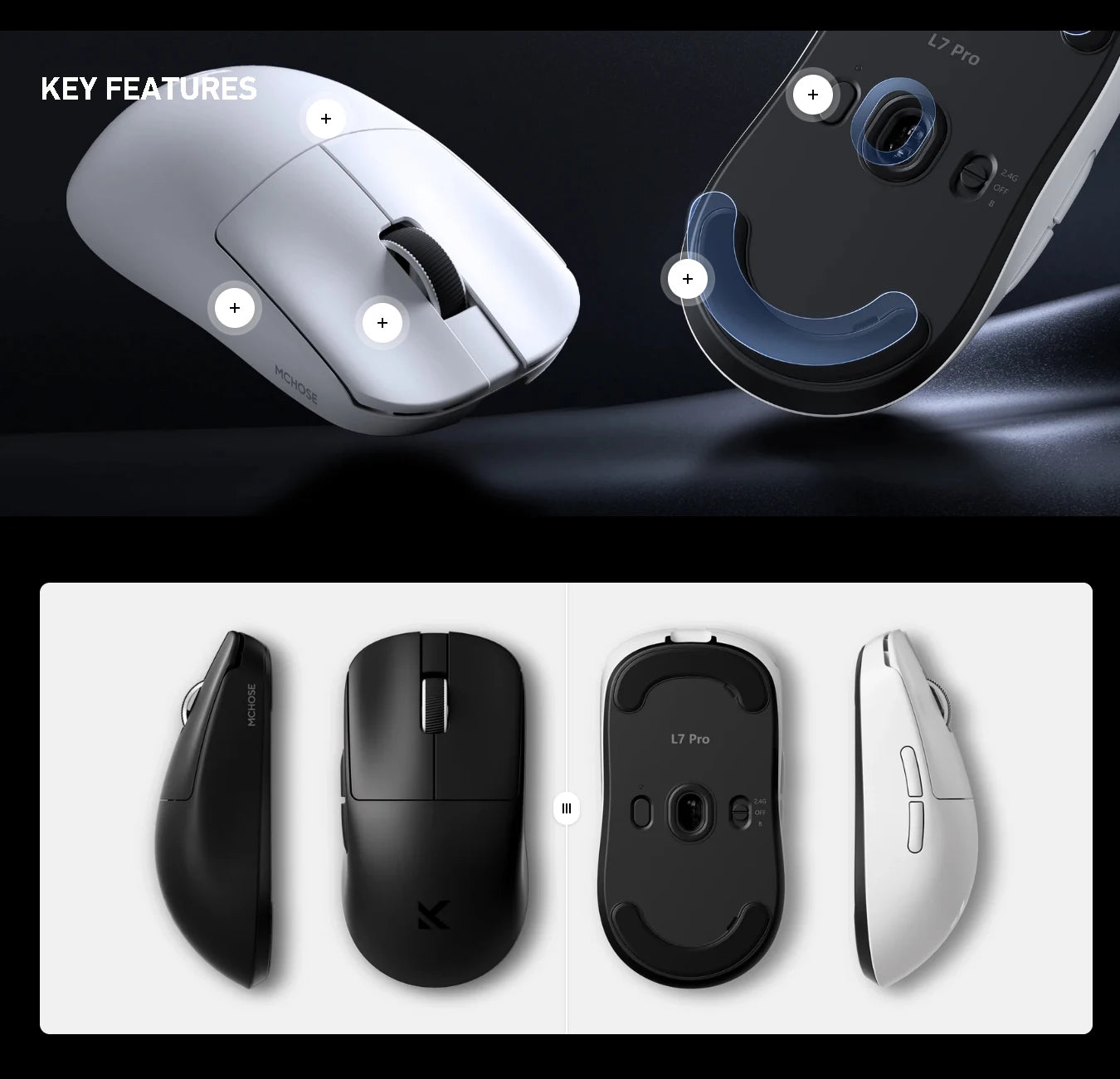 Official MCHOSE L7 Pro Wireless Gaming Mouse PAW3395 E-Sport Sensor Optical Switch TOPSPEED 8K Polling Rate 39g 250mAh Mouse