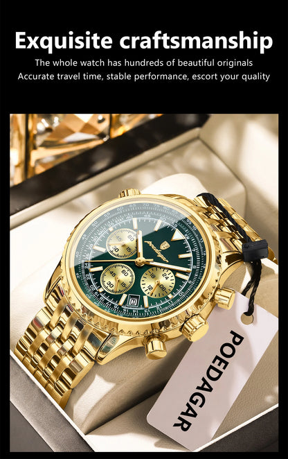 POEDAGAR Trendy Man Watch Chronograph Date Waterproof Luminous Men's Watches Stainless Steel Quartz Sports Luxury Man Wristwatch