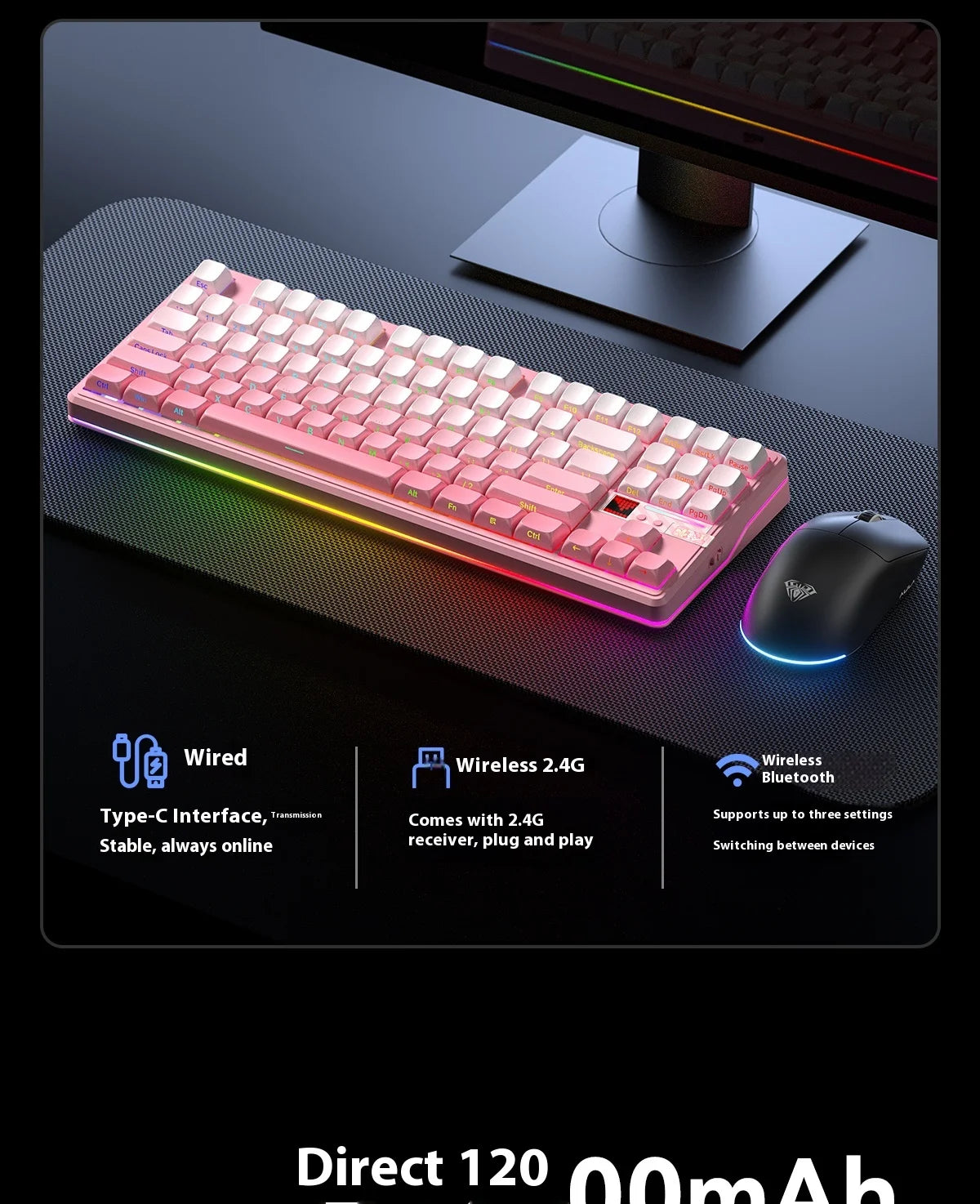 Teclado mecánico AULA F87 Pro V2 inalámbrico de 3 modos, batería de larga duración de 12000mAh, hot-swap, RGB Customi, teclado e-sports para gaming en PC