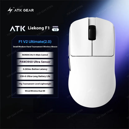 Mouse da gaming ATK F1 V2 Ultra MAX wireless tri-mode PAW3950 doppio 8k leggero ergonomico per esport, accessorio PC personalizzato