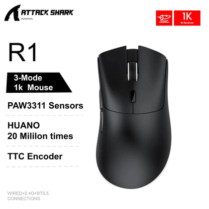 Attack Shark X11&R1 Tri Mode Bluetooth Wireless Mouse With Charger Base RGB Ergonomics Mice Lightweight PC Gamer Accessories