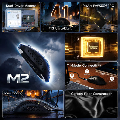 MAMBASNAKE M2 ultraleichte kabellose Gaming-Maus, PAW3395PRO-Sensor 40000 DPI, 41g Carbonfaser, Tri-Mode