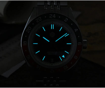Orologio da uomo automatico San Martin 39.5mm Limited Edition con quadrante Full Lume, NH34 GMT, data a ore 6, 10Bar, Kol Saati di lusso SN0116W