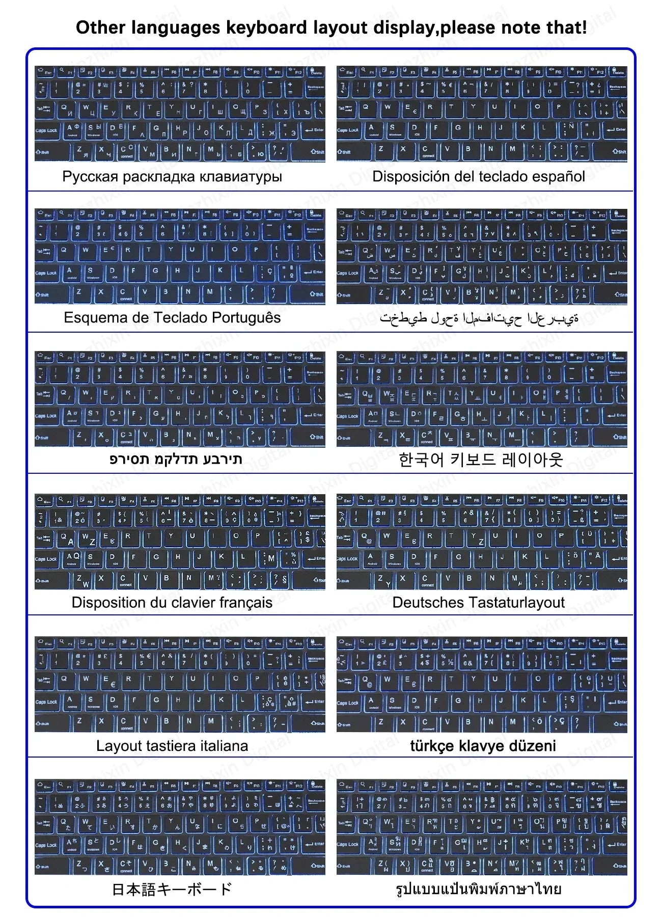 Mini teclado Bluetooth RGB retroiluminado de 10 polegadas com rato sem fios recarregável para espanhol, russo, hebraico, coreano, francês, árabe e português de Portugal