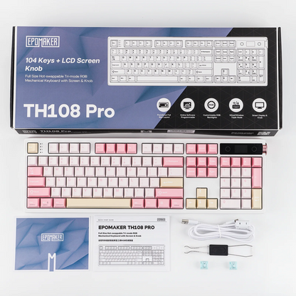 Teclado Mecânico EPOMAKER TH108 PRO 100% Full-Size Hot-Swap com Fio/BT/2.4Ghz sem Fios, Ecrã, Botão Rotativo e Bateria de 10000mAh