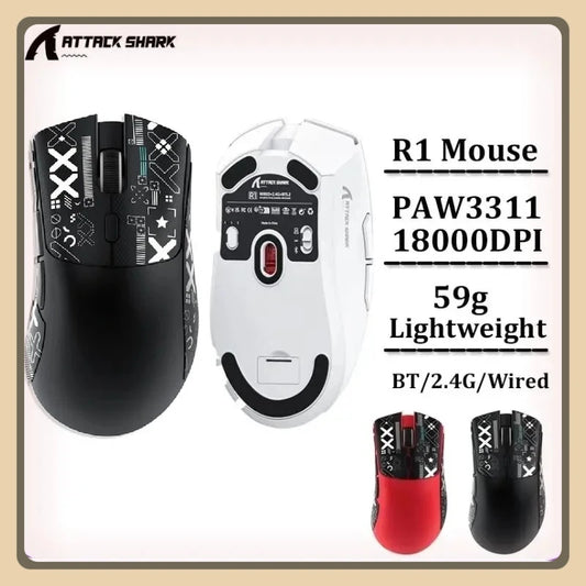 Attack Shark R1 2.4G USB Wireless Bluetooth Gaming-Maus 18K DPI PAW3311 Tri-Mode-Konnektivität 59g Leichtgewicht für PC Laptop Mac
