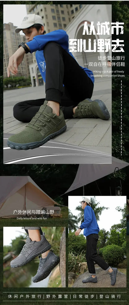 Scarpe da uomo semplici e leggere da trekking sportivo 2025, barefoot a punta larga, multifunzionali casual in mesh traspirante per camminare