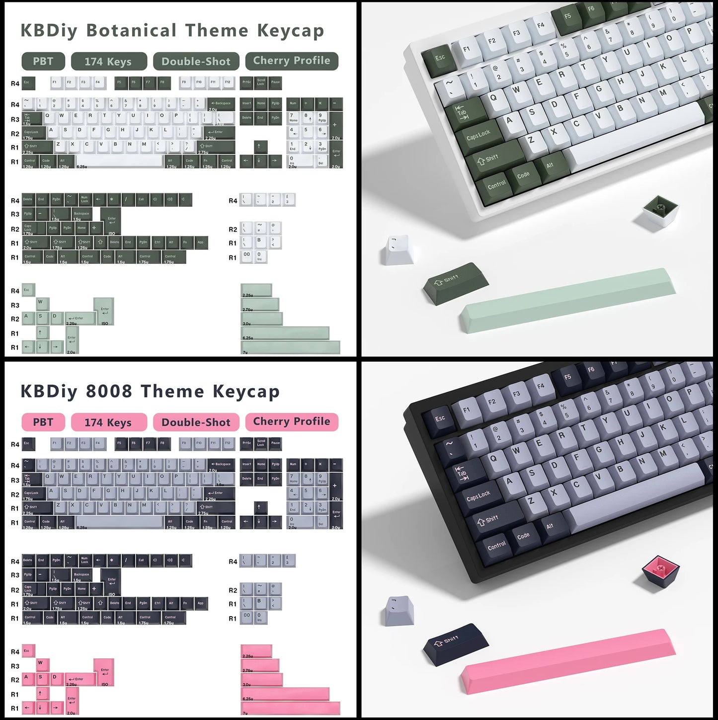 KBDiy 174 Teclas/Conjunto PBT GMK Apollo Keycap Double Shot Minimalista ISO Perfil Cherry para Teclado Mecânico Gaming Keycaps para MX