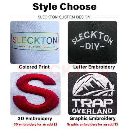 SLECKTON Custom Logo Hats High-quality Hiphop Snapback Caps Letter Embroidery Brand Design Trucker Cap Wholesale Hat Adult