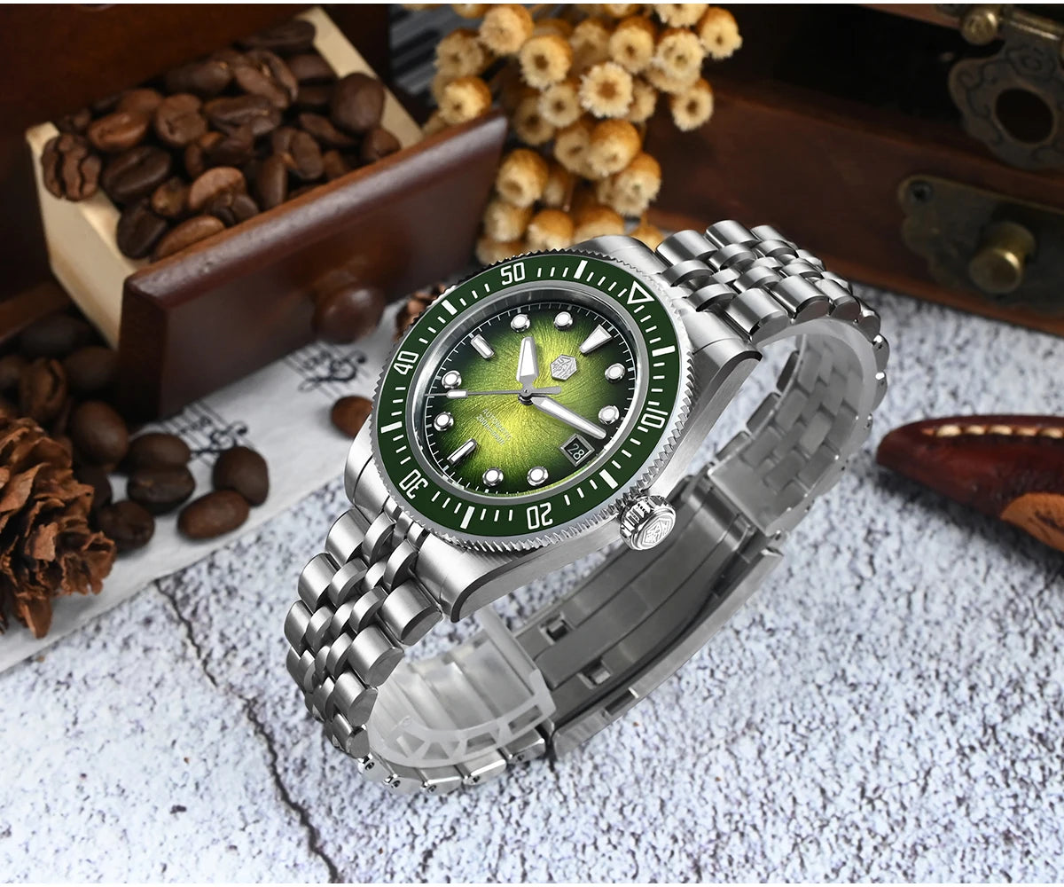 San Martin 40mm Luxus-Taucheruhr für Herren, Miyota 9015, Sunburst-Emaille-Zifferblatt, automatische mechanische Armbanduhr, wasserdicht bis 200m, SN0148
