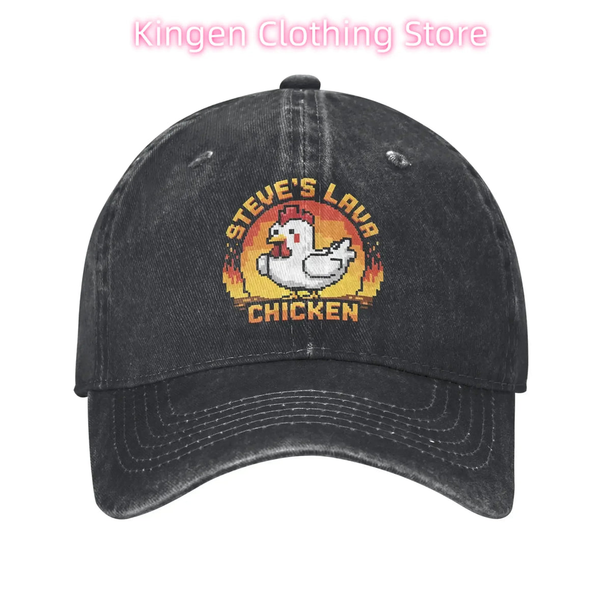 Унисекс шапка „Chicken Jockey Lava Chicken Print Steves“ – модна бейзболна шапка с ефект на износеност и измито покритие, с регулируема големина