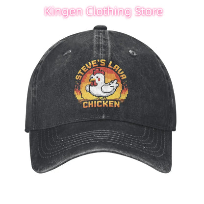 Унисекс шапка „Chicken Jockey Lava Chicken Print Steves“ – модна бейзболна шапка с ефект на износеност и измито покритие, с регулируема големина