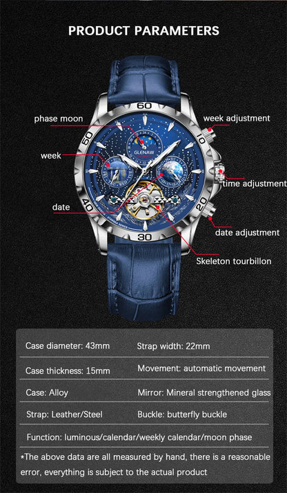 GLENAW Design Herrenuhr Top-Marke Luxusmode Business Automatikuhr für Herren Wasserdichte mechanische Uhr Montre Homme