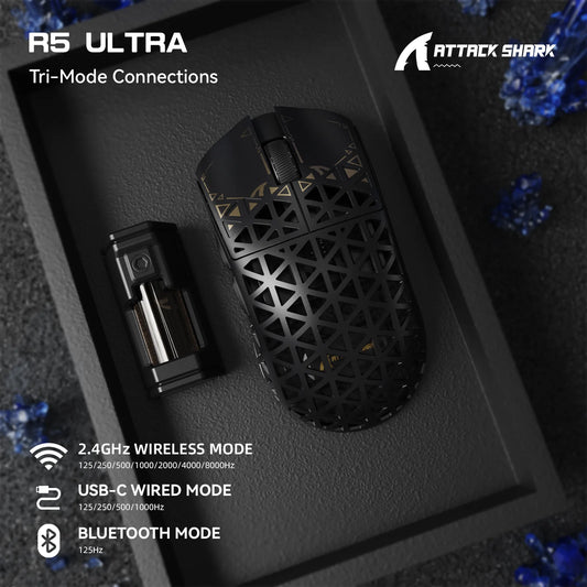 ATTACK SHARK R5 Ultra 8K Carbon Fiber kabellose Gaming-Maus mit 42000 DPI-PAW3950 MAX Sensor – 39g ultraleicht für Win/Mac