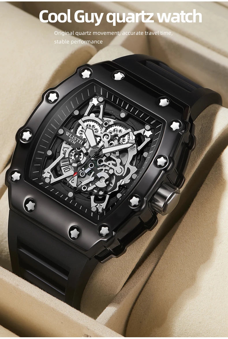 Herren-Armbanduhr mit großem Zifferblatt, Quarzwerk, wasserdicht, sportlich, eckig und leuchtend