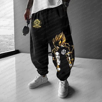 Calças de fato de treino Dragon Ball para homem, tendência outono/inverno, estampado anime retro, corte folgado casual para treino, estilo Harajuku, tamanhos grandes, calças hip hop