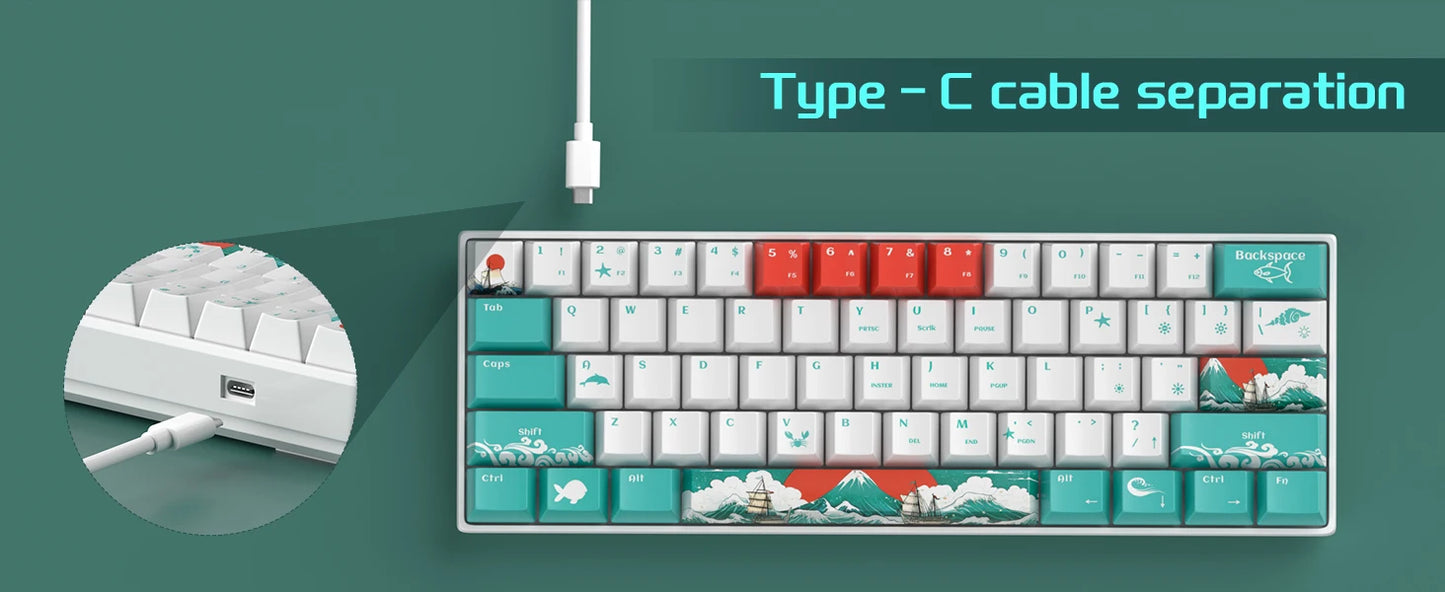 Teclado Mecânico Gaming MageGee 60%, RGB, Totalmente Hot-swappable, Switches Personalizados, Mini Teclado de Escritório com 61 Teclas para Portátil Win/Mac