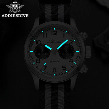 ADDIESDIVE 2025 Neue Panda Eye Herrenuhr, luxuriöse Retro-VK64-Quarzuhr für Herren, Sport-Chronograph, 100M wasserdicht, leuchtend
