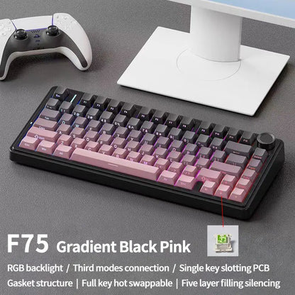 Teclado mecânico gaming AULA F75 RGB personalizado, layout 75%, gravação lateral, montagem gasket, 80 teclas, keycaps PBT em gradiente
