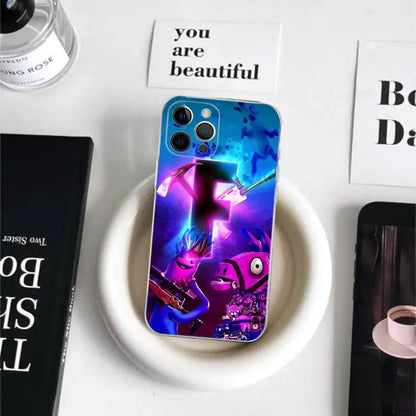 Capa de Telemóvel em TPU Macio Transparente Estilo Cartoon B-Battle-R-Royales-F-FortniteS para iPhone 17 16 15 14 13 12 11 Pro Max Plus