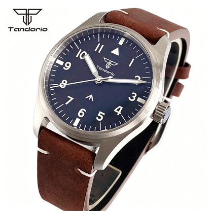 Tandorio 39mm Pilot Aviator Watch Sapphire Glass Luminous Automatic Japan NH35 or VH31 Quartz Movt 20BAR Diving Wristwatch